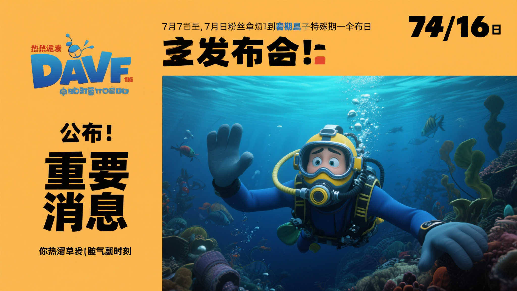 《潜水员戴夫》重磅消息将至！7月16日请锁定关注！